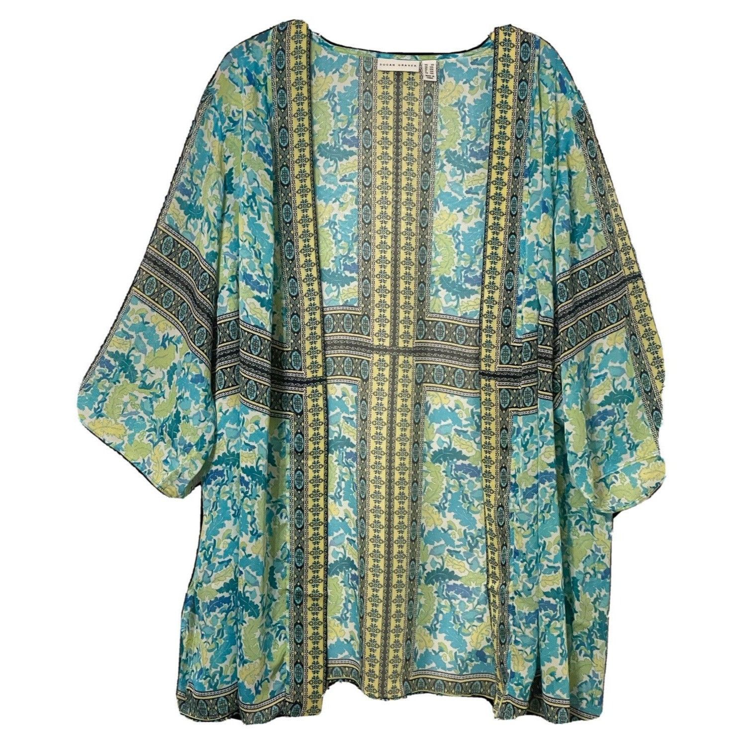 Other Susan Graver QVC Kimono Blouse Womens Plus Size 2X Blue Gree ...