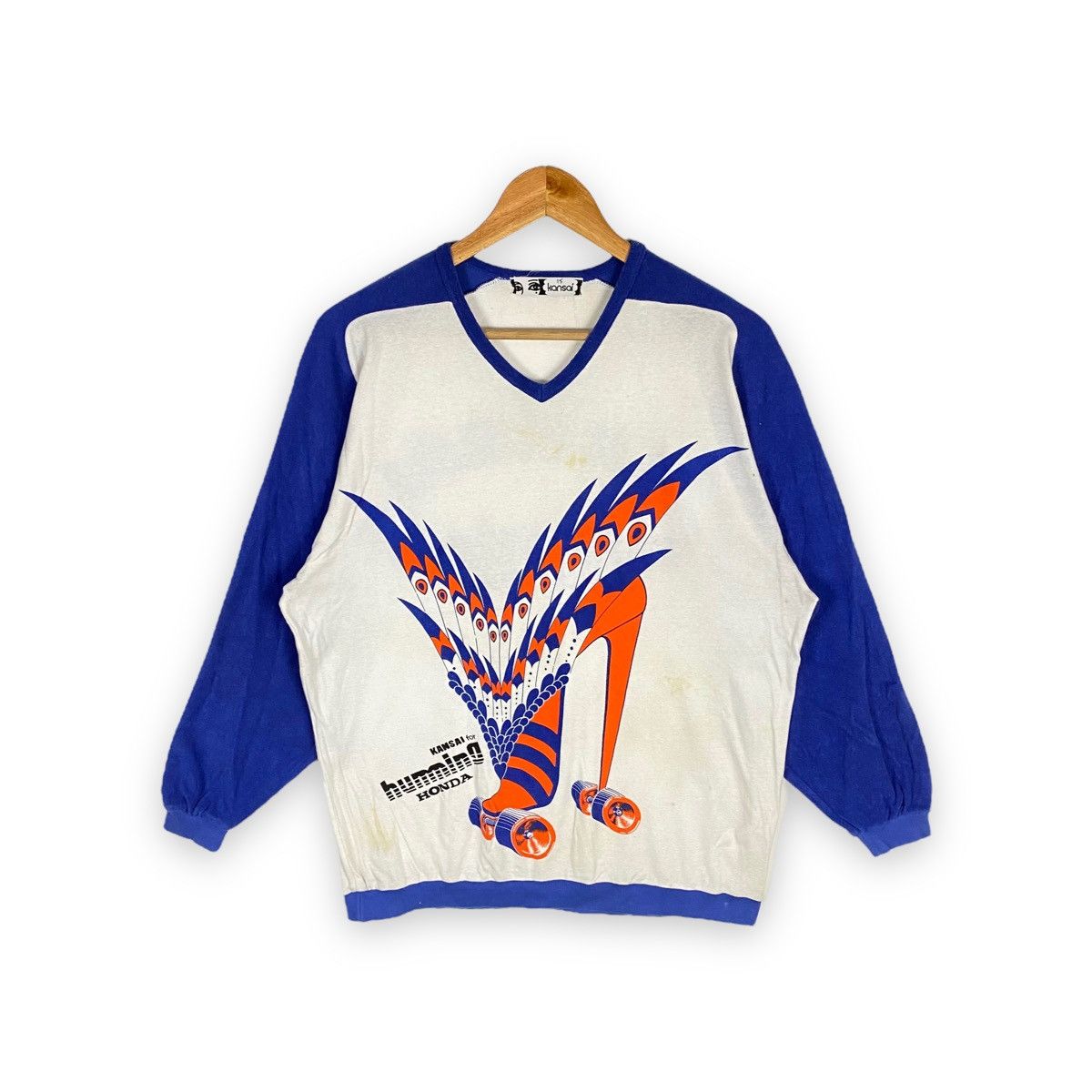 image of Vintage 80's Kansai For Humming Honda Jumper Pullover in White/Blue, Men's (Size Large)