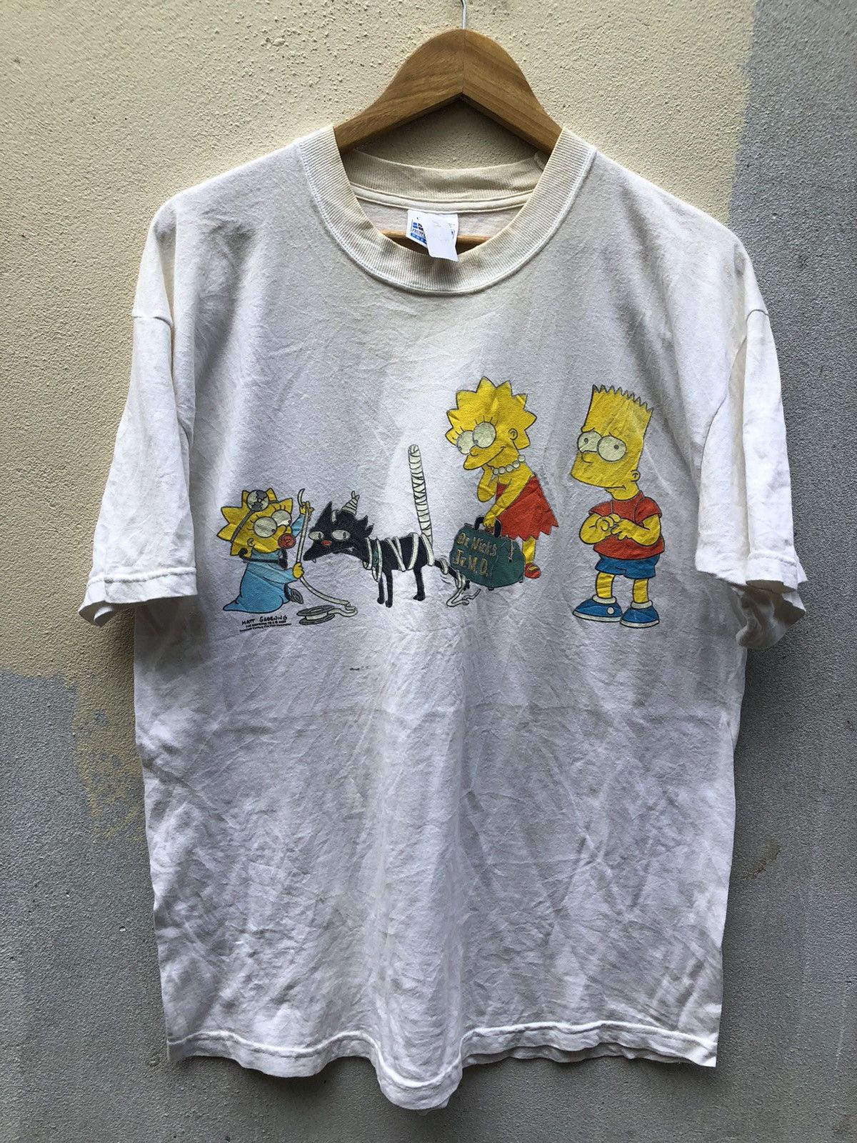 image of Screen Stars x The Simpsons Vintage The Simpsons Family White T Shirts, Men's (Size Large)