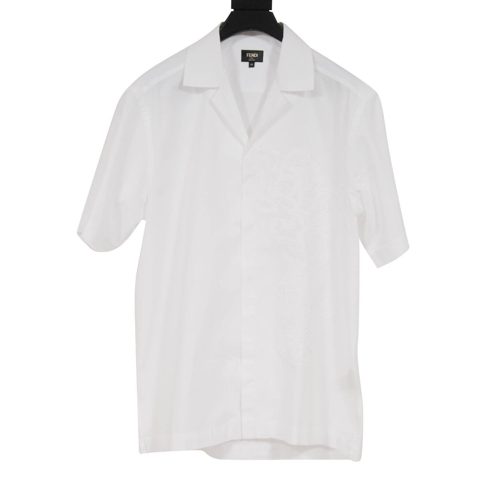 Fendi White Embroidered Floral Button Down Bowling Shirt 39 Size US M / EU 48-50 / 2 - 1 Thumbnail
