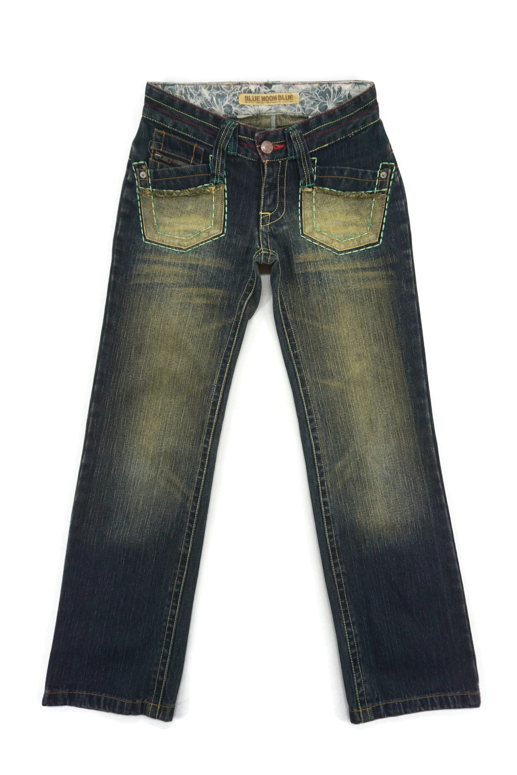 image of Rodeo x Workers Blue Moon Blue Japan Floral Prints Surf Jeans Pants, Women's (Size 26)