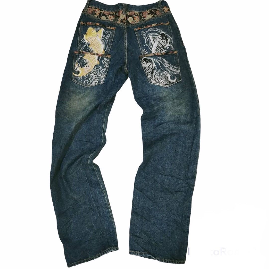 Japanese Brand × Vintage Grailed🔥 MEMORY SPECIAL Sukajan Japanese Koi Fish Size US 31 - 1 Thumbnail