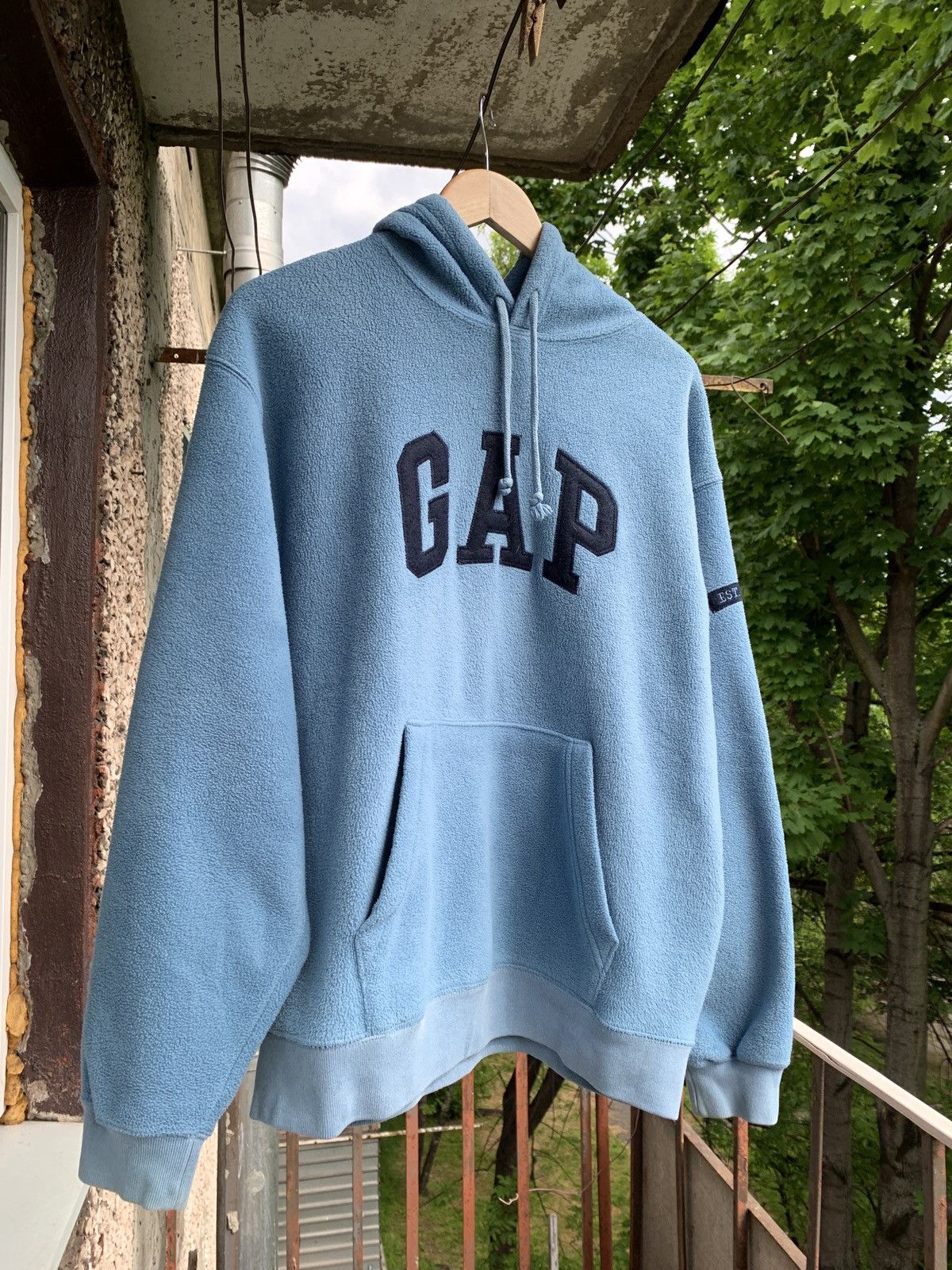 Vintage GAP Big Logo Blue Fleece Hoodie Made In Korea