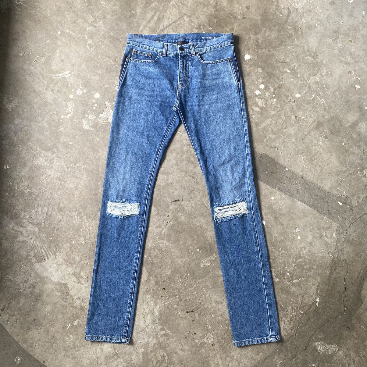 image of Slp - Hedi Slimane - F/w 16 Knee Hole Slim Jeans in Blue Denim, Men's (Size 31)