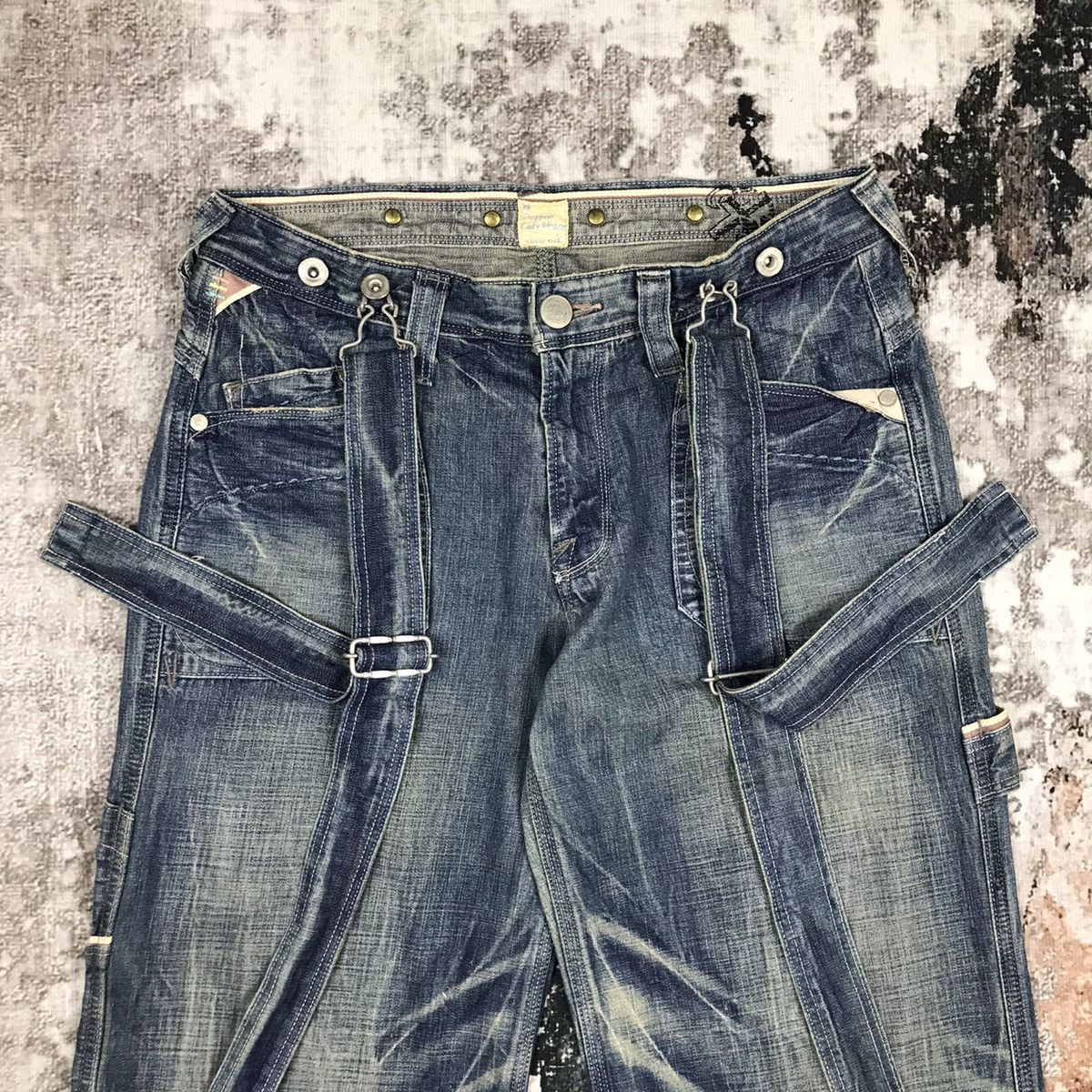 Japanese Brand × Vintage Vintage Brappers Suspender Loose Workwear Style Denim Jeans Size 29" - 3 Thumbnail