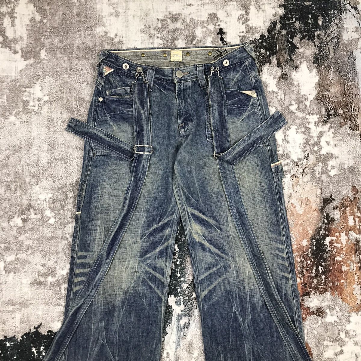 Japanese Brand × Vintage Vintage Brappers Suspender Loose Workwear Style Denim Jeans Size 29" - 2 Thumbnail