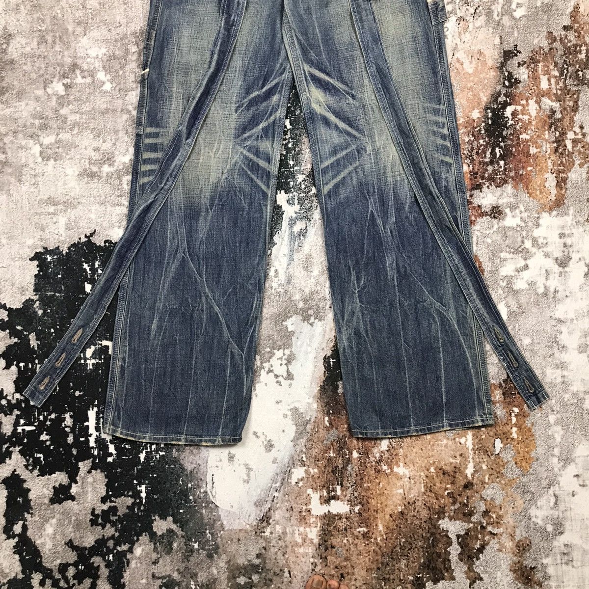 Japanese Brand × Vintage Vintage Brappers Suspender Loose Workwear Style Denim Jeans Size 29" - 6 Thumbnail