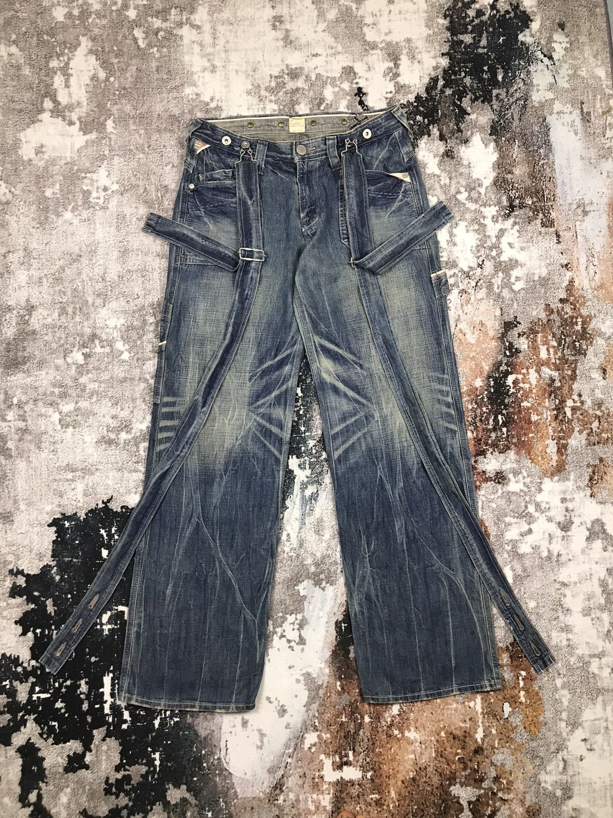 Japanese Brand × Vintage Vintage Brappers Suspender Loose Workwear Style Denim Jeans Size 29" - 1 Thumbnail
