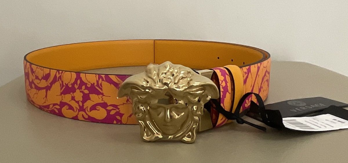 New Versace Medusa Head Buckle Reversible Leather Belt.