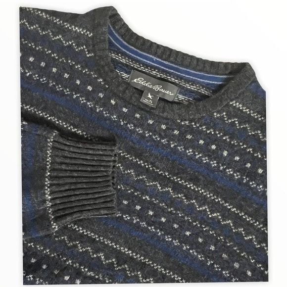 Eddie Bauer Eddie Bauer Gray Blue Fair Isle Crew Neck Wool Blend ...