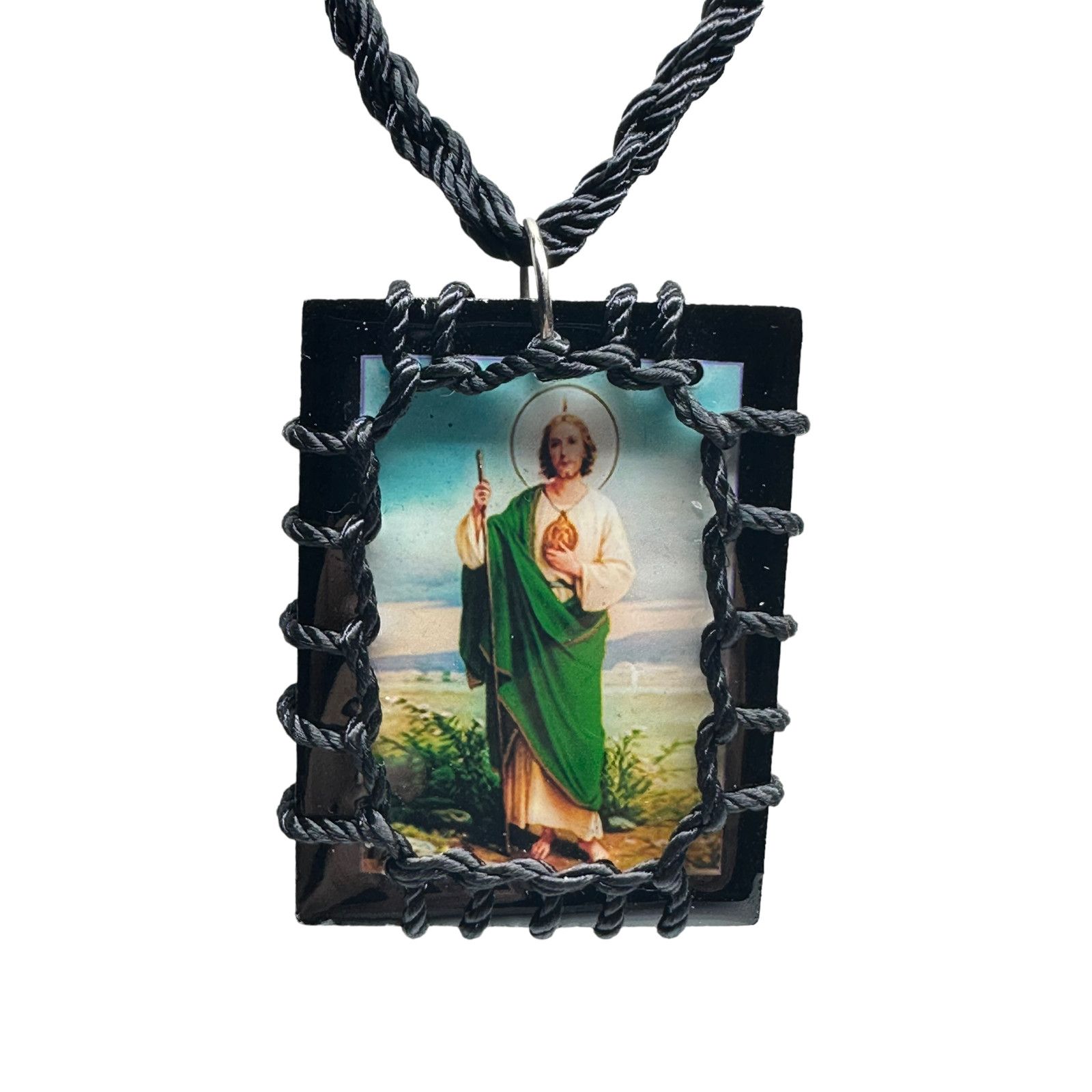Handmade Large St Jude Scapular Necklace Knotted Rope Black Wood NEW Size ONE SIZE - 1 Thumbnail