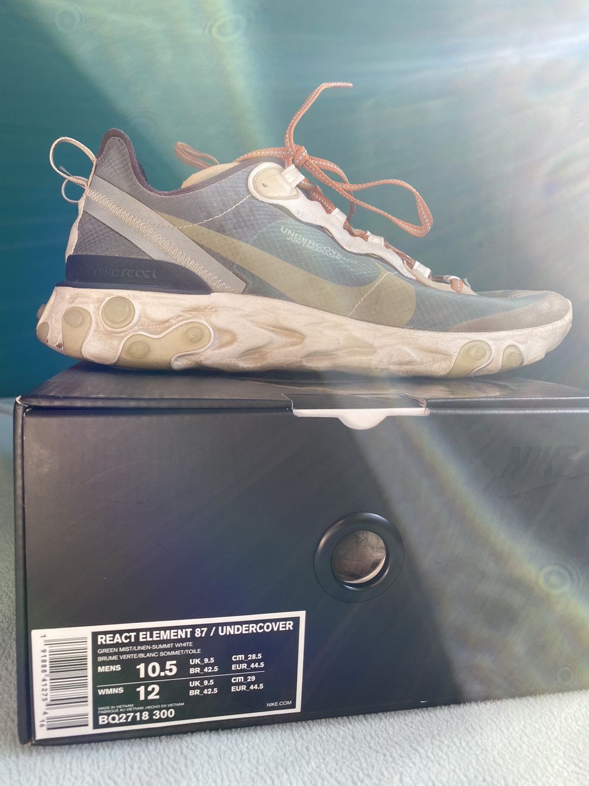 Nike × Undercover Undercover x React Element 87 Green Mist 2018 Size US 10.5 / EU 43-44 - 2 Thumbnail