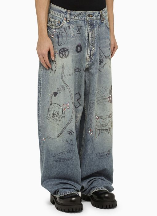 Balenciaga Winter 22 Rhinestone Scribble Baggy Denim Brand