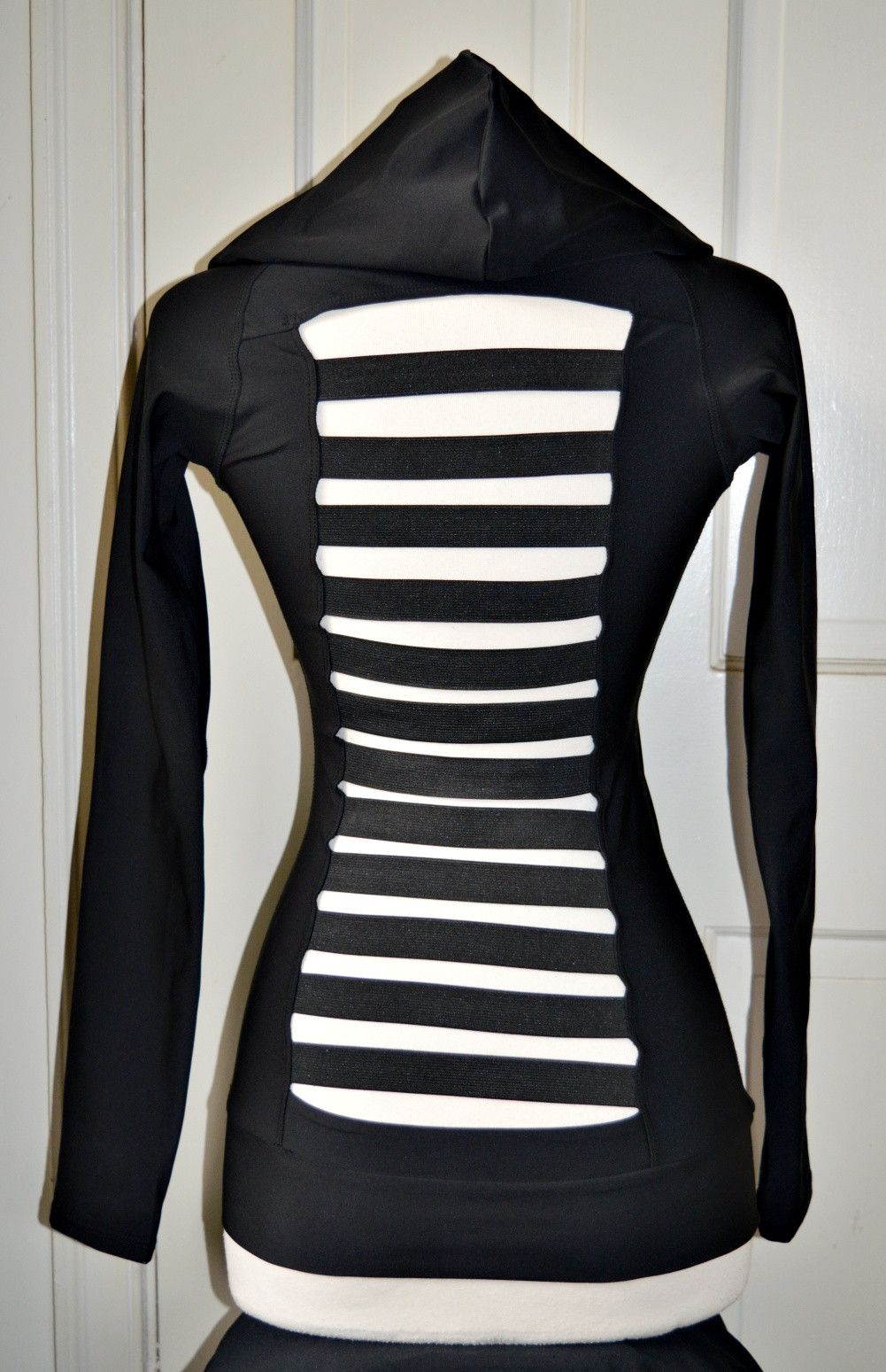 Tunic Mini-Dress Open Back Hooded Cotton Lycra Stretch Black