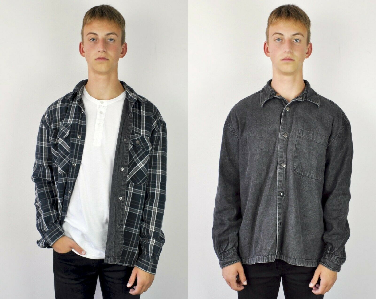 Vintage 100% Cotton Reversible 2in1 Shirt M Solid Snap Button Up Size US M / EU 48-50 / 2 - 1 Thumbnail
