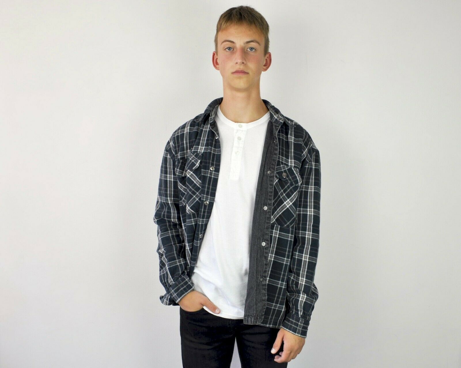 Vintage 100% Cotton Reversible 2in1 Shirt M Solid Snap Button Up Size US M / EU 48-50 / 2 - 2 Thumbnail