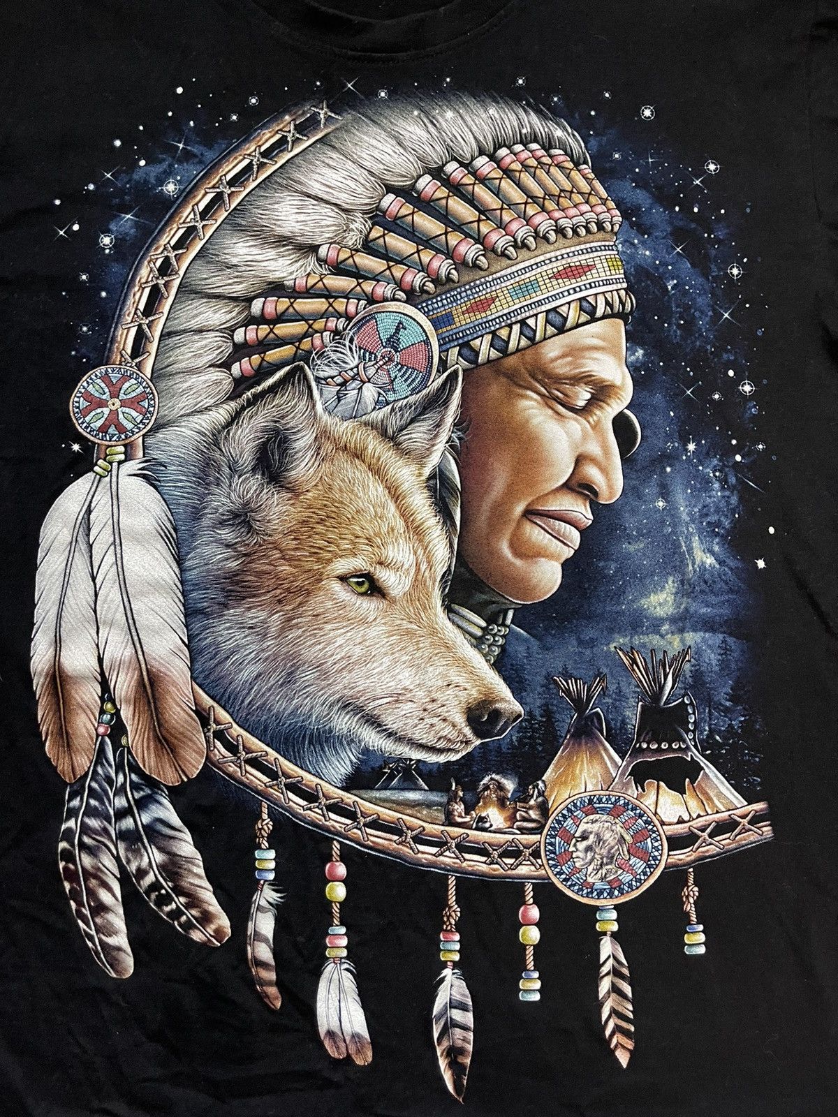 Vintage Vintage 90s Navajo wolf t-shirt Size US L / EU 52-54 / 3 - 2 Thumbnail