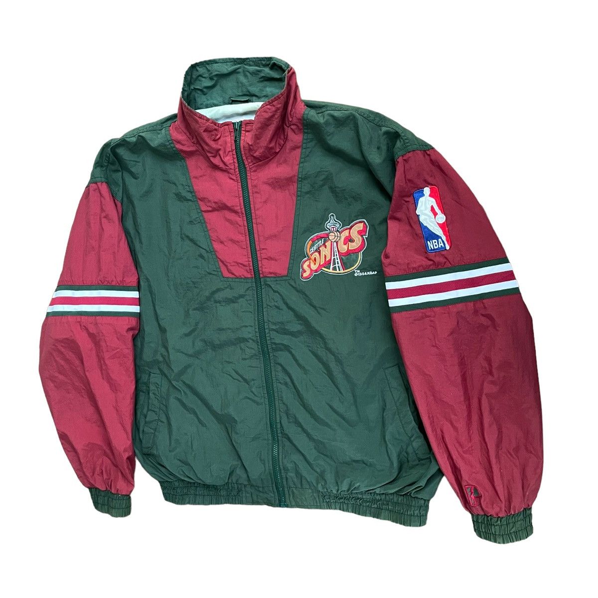 NBA × Pro Player × Vintage RARE💥 90s SEATTLE SONIC NBA BIG LOGO ZIPPER JACKET Size US XL / EU 56 / 4 - 2 Thumbnail