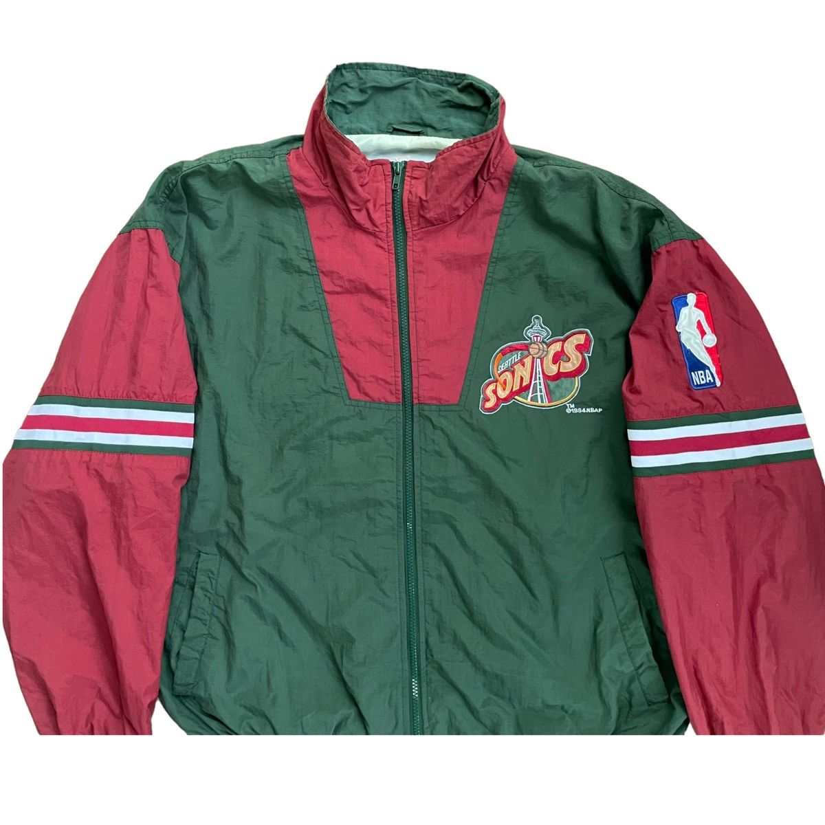 NBA × Pro Player × Vintage RARE💥 90s SEATTLE SONIC NBA BIG LOGO ZIPPER JACKET Size US XL / EU 56 / 4 - 4 Thumbnail