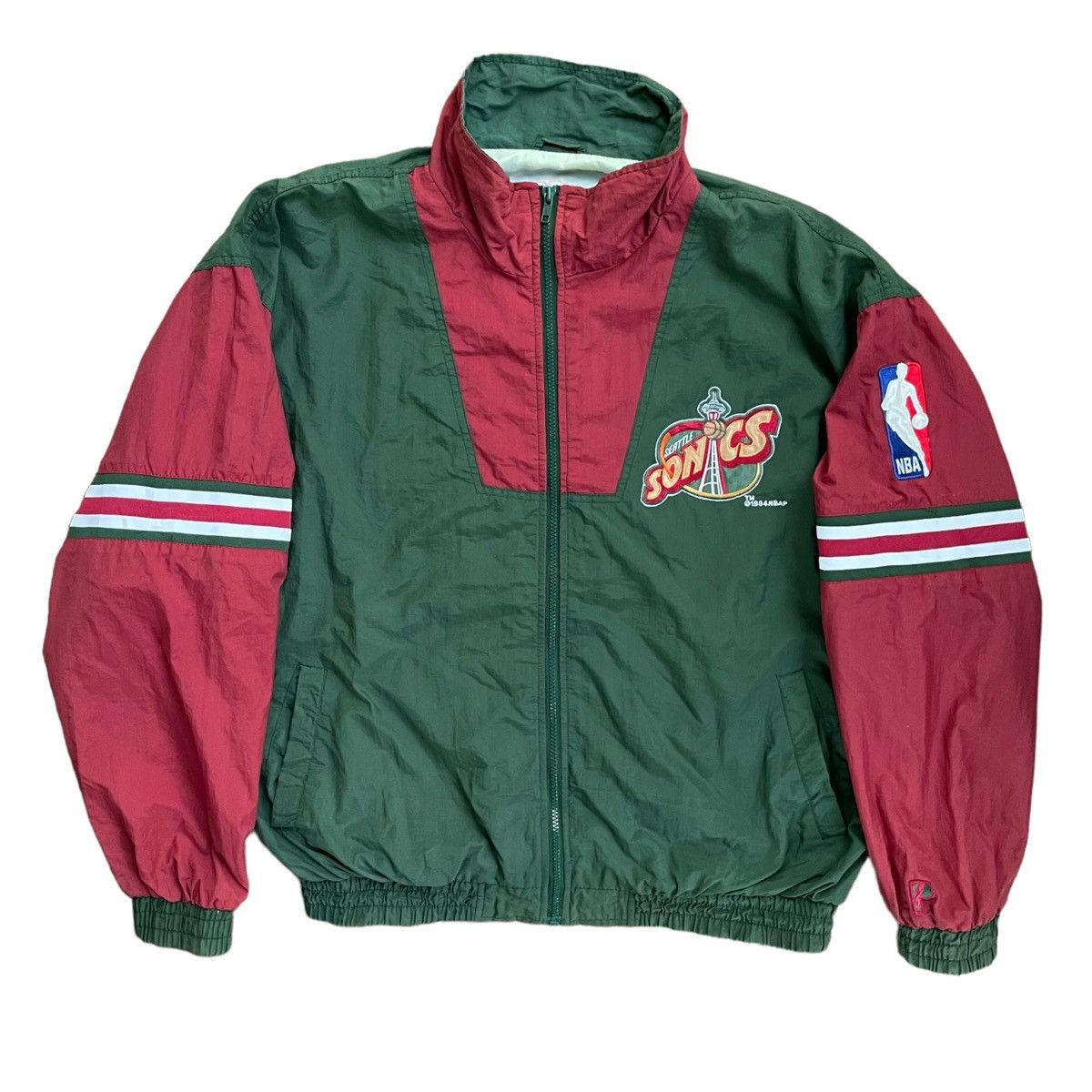 NBA × Pro Player × Vintage RARE💥 90s SEATTLE SONIC NBA BIG LOGO ZIPPER JACKET Size US XL / EU 56 / 4 - 1 Thumbnail