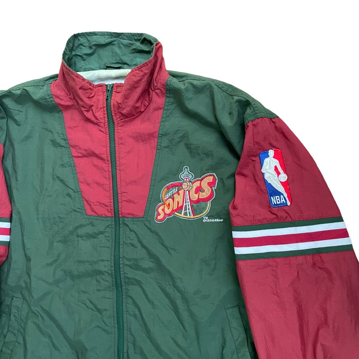 NBA × Pro Player × Vintage RARE💥 90s SEATTLE SONIC NBA BIG LOGO ZIPPER JACKET Size US XL / EU 56 / 4 - 5 Thumbnail