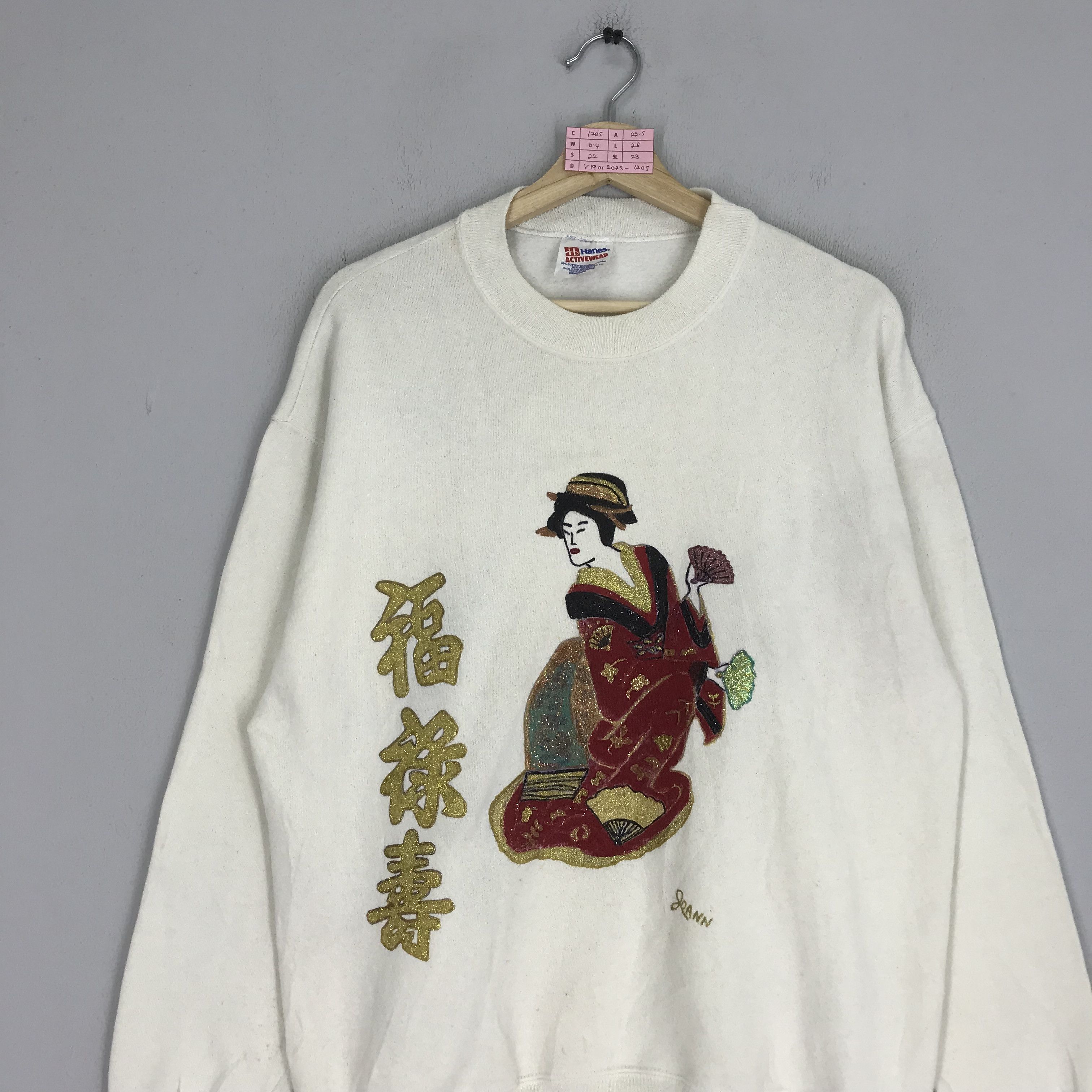 Hanes Vintage 90s Graphic Artwork Geisha Japan Sweatshirts Size US L / EU 52-54 / 3 - 3 Thumbnail