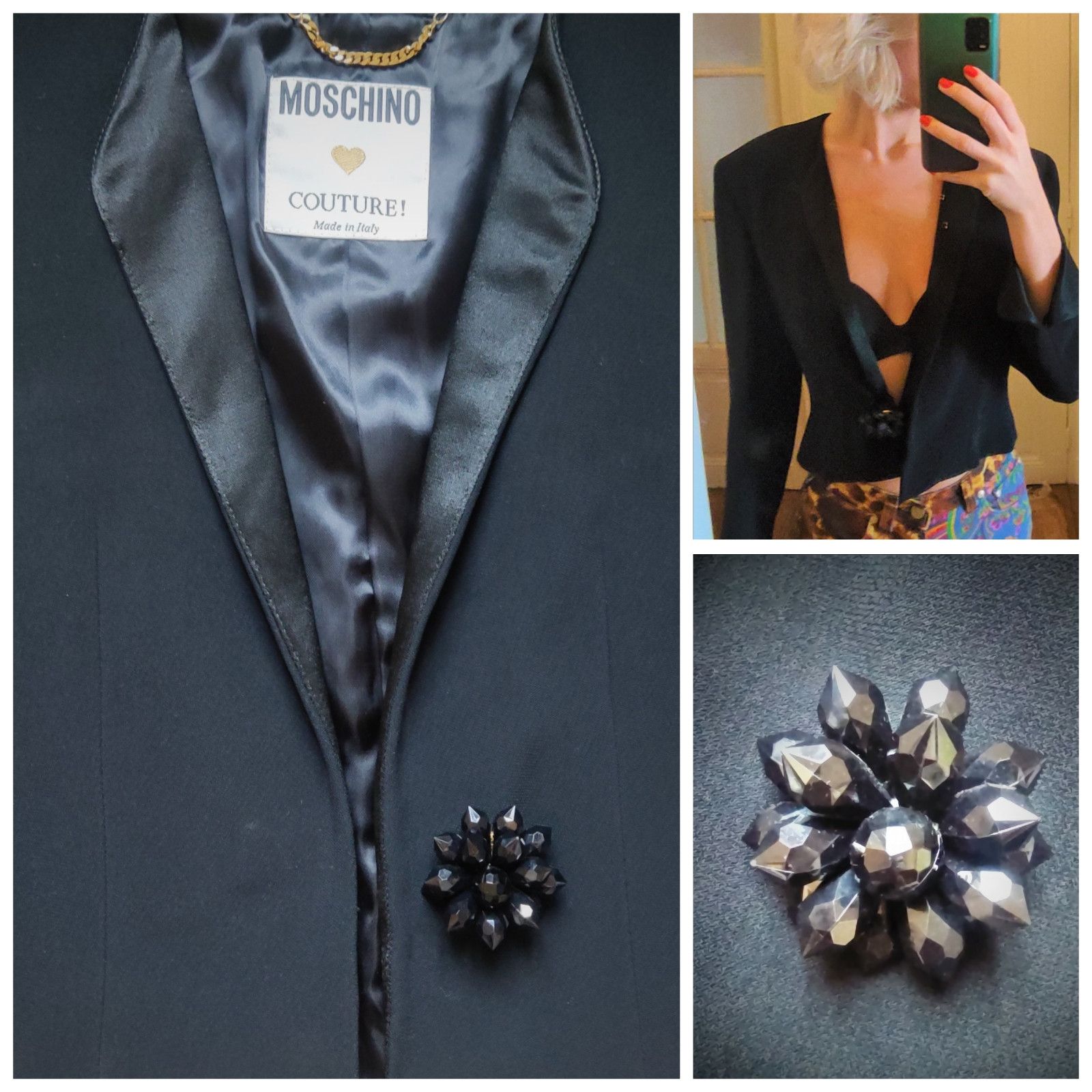 Moschino Couture Crystal Formal Crop Black Blazer Jacket