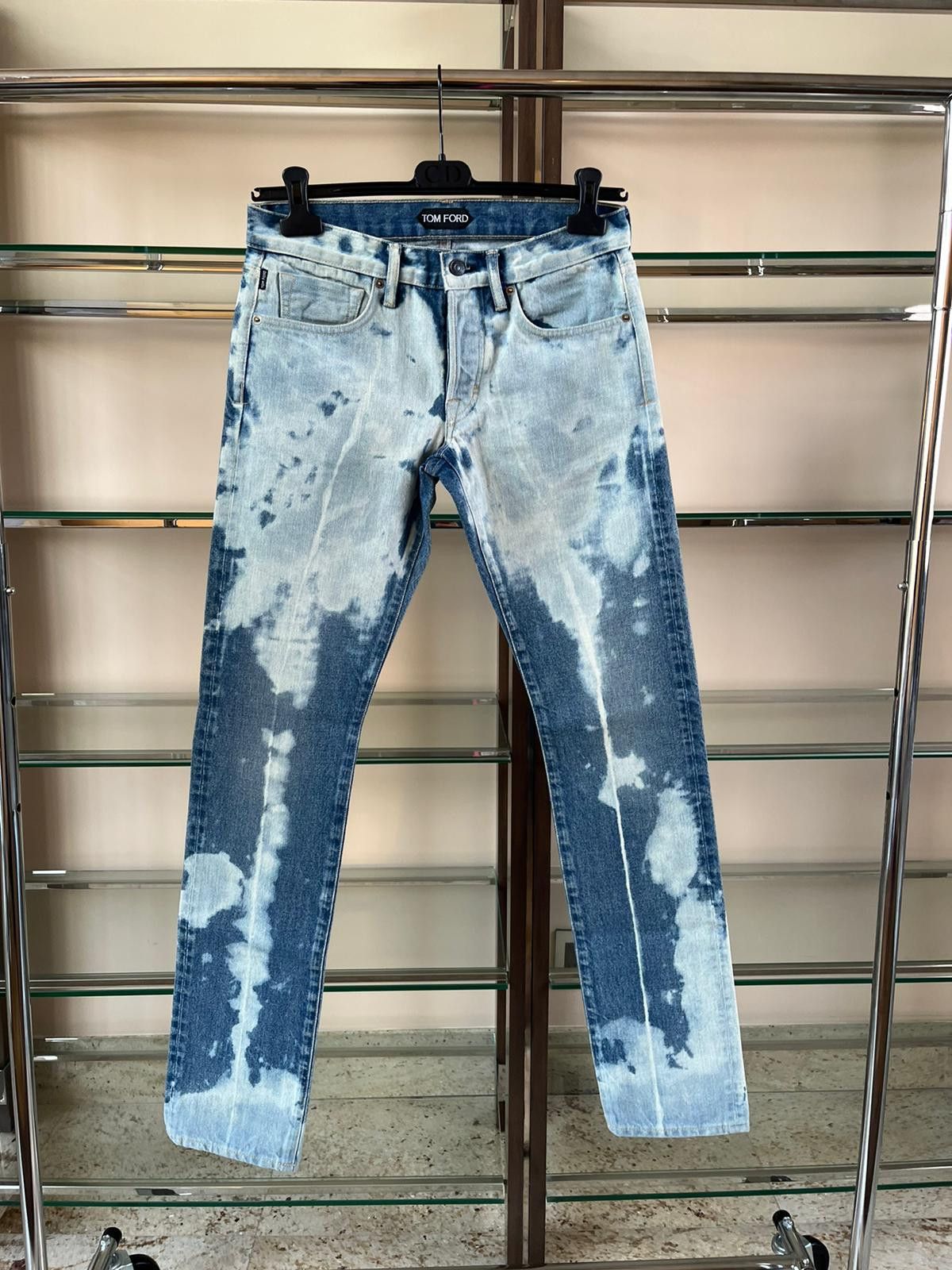 image of Tom Ford Bleach Spot Slim Fit Denim In Blue/white, Men's (Size 30)