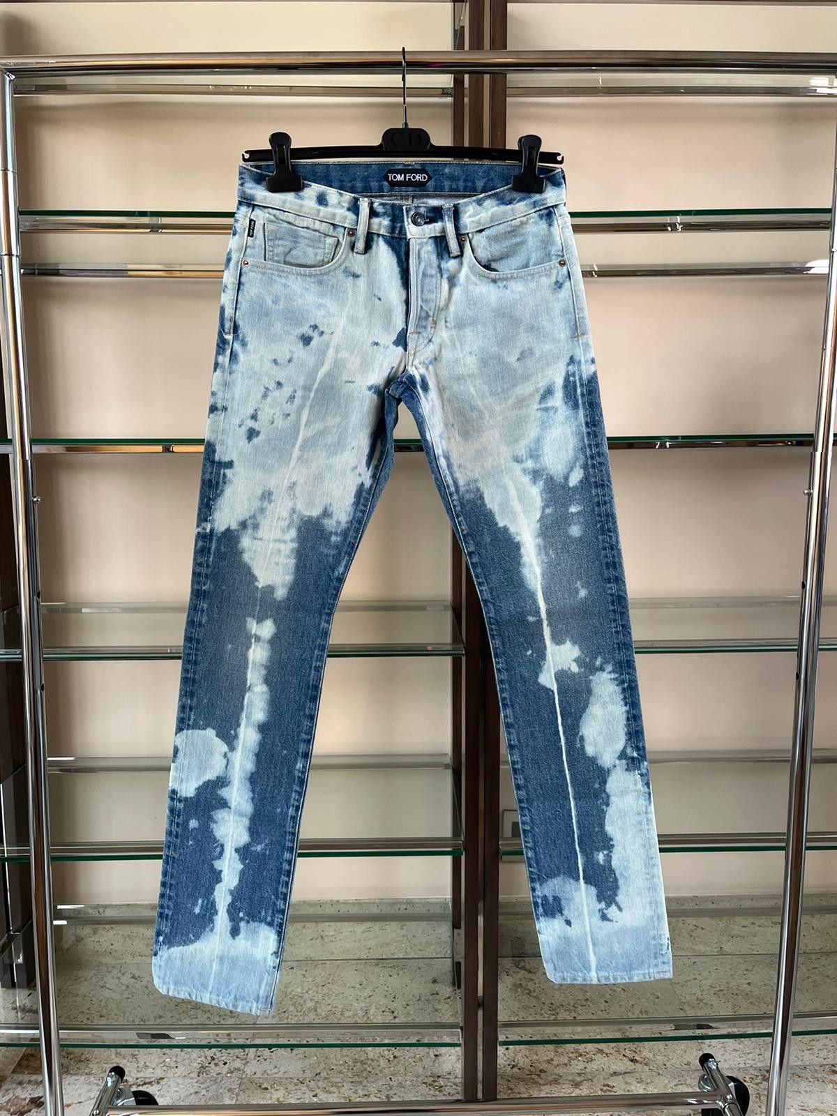 Tom Ford Bleach Spot Slim Fit Denim in Blue/White Size US 30 / EU 46 - 4 Thumbnail