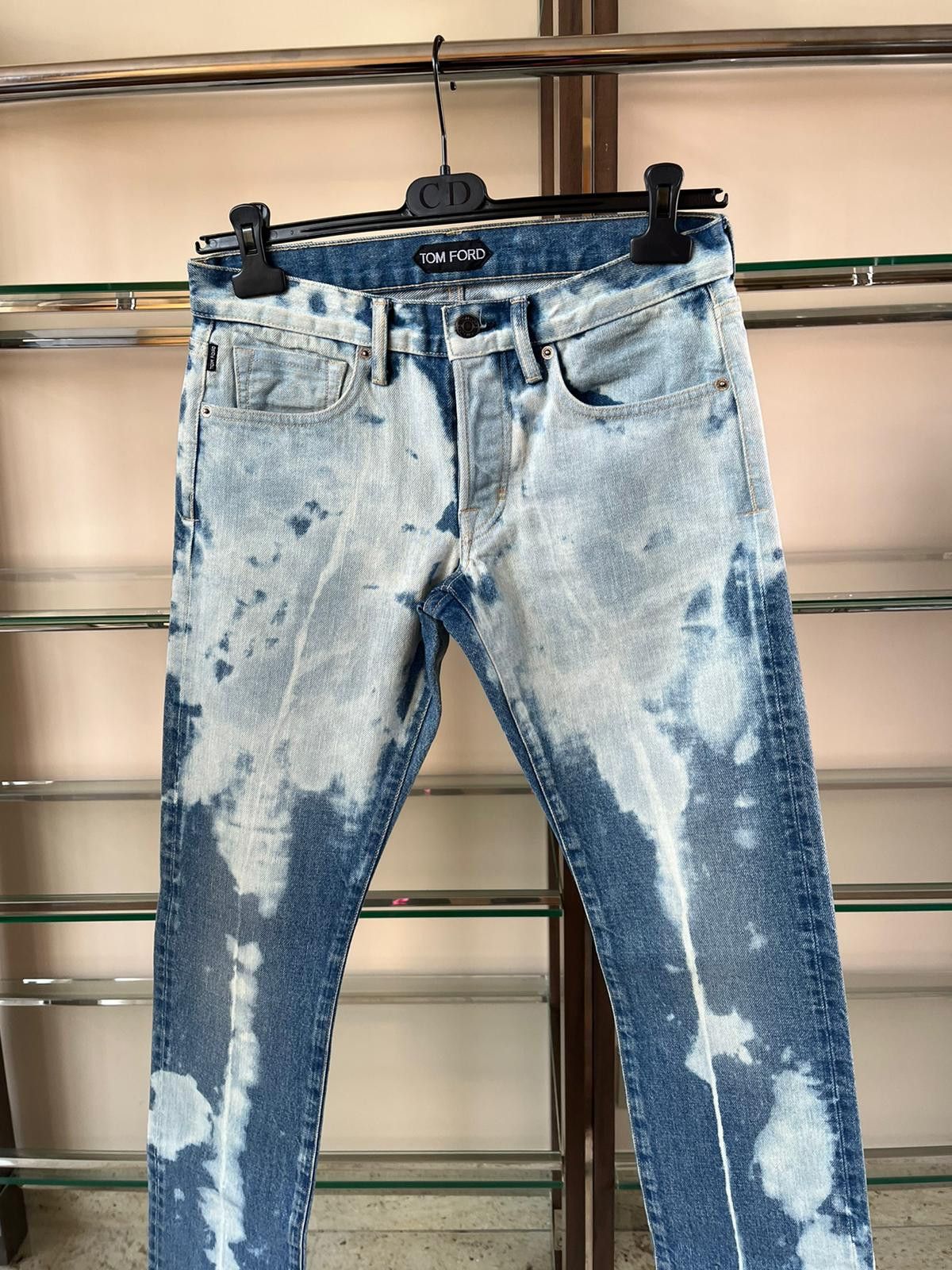 Tom Ford Bleach Spot Slim Fit Denim in Blue/White Size US 30 / EU 46 - 7 Thumbnail