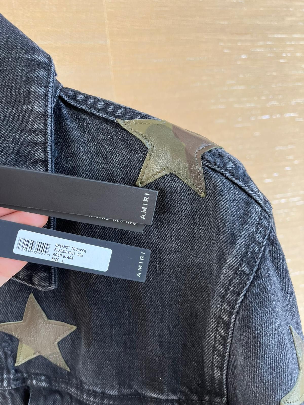 Amiri Chemist Denim Jacket in Black With Camo Patches Size US L / EU 52-54 / 3 - 9 Thumbnail
