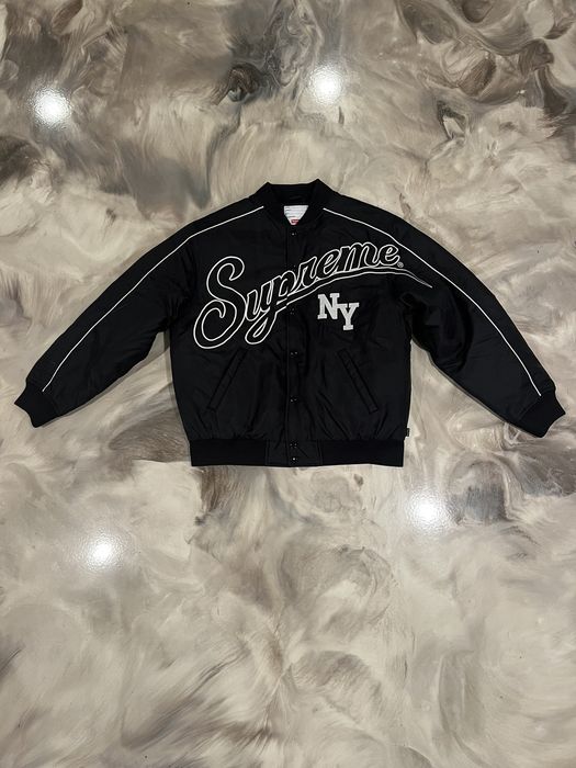 Supreme Supreme Contrast Script Varsity Jacket Black Size Medium