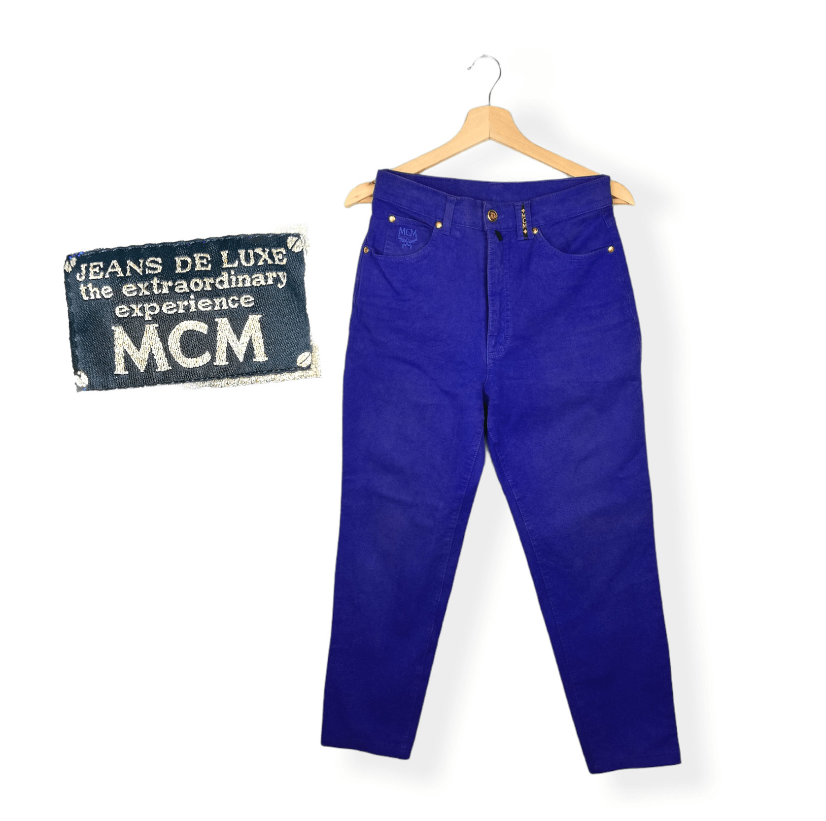 Denime × MCM 🔥🔥Authentic 90's MCM Embroidery Denime Jeans De Luxe women Size 29" - 1 Thumbnail