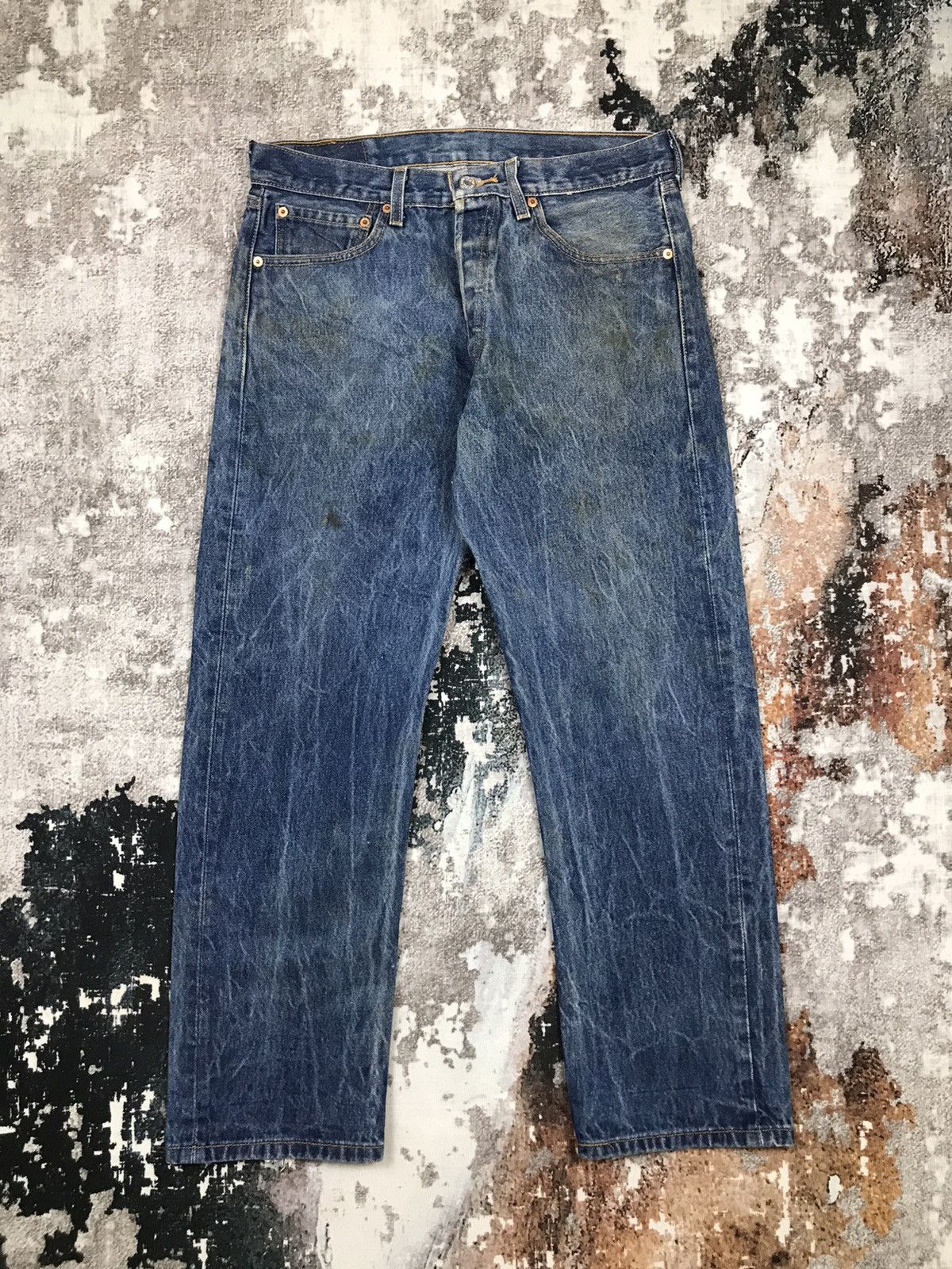 image of Vintage Levis 501 Stone Wash Dirty Distressed Denim Jeans in Blue, Men's (Size 31)