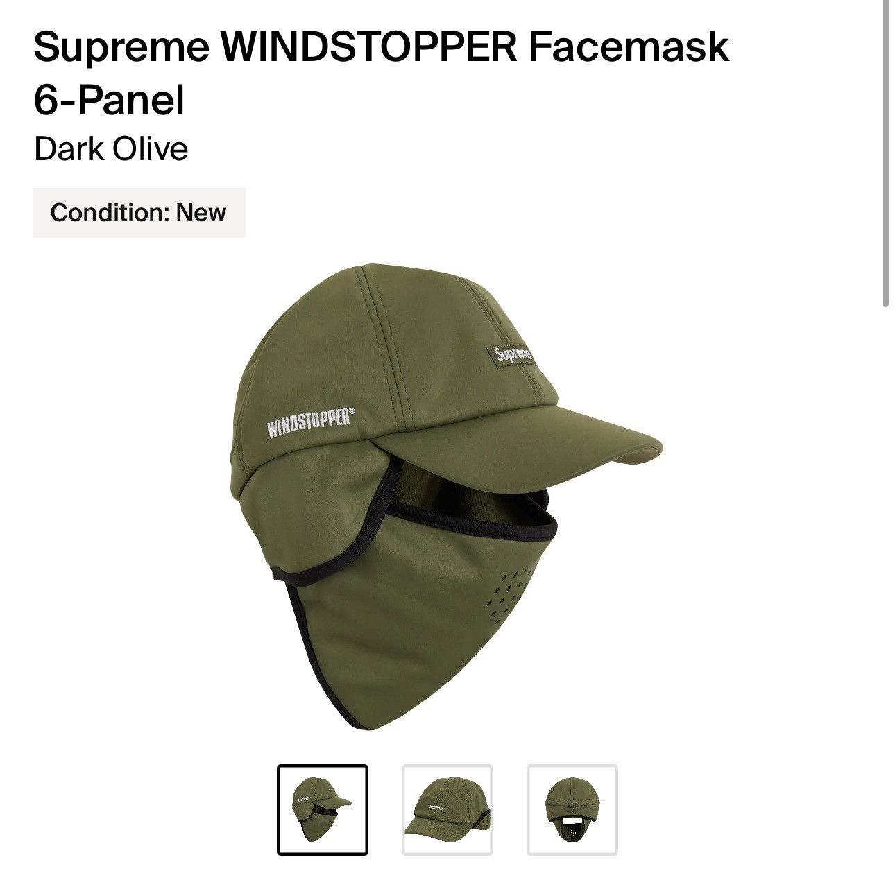 Supreme WINDSTOPPER Facemask 6-Panel “dark olive”
