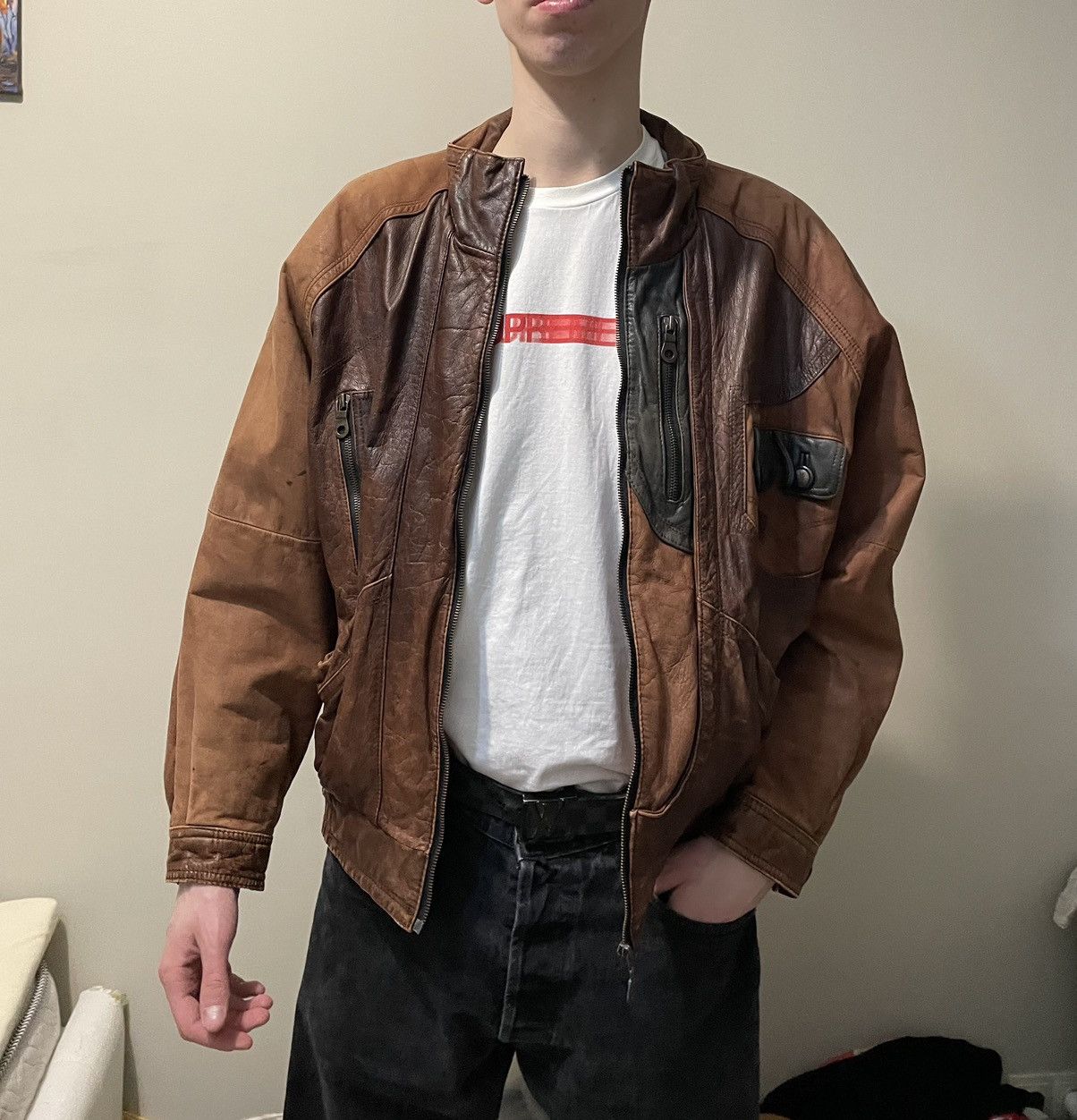Vintage Vintage Leather jacket Italian Designer Size US L / EU 52-54 / 3 - 3 Thumbnail