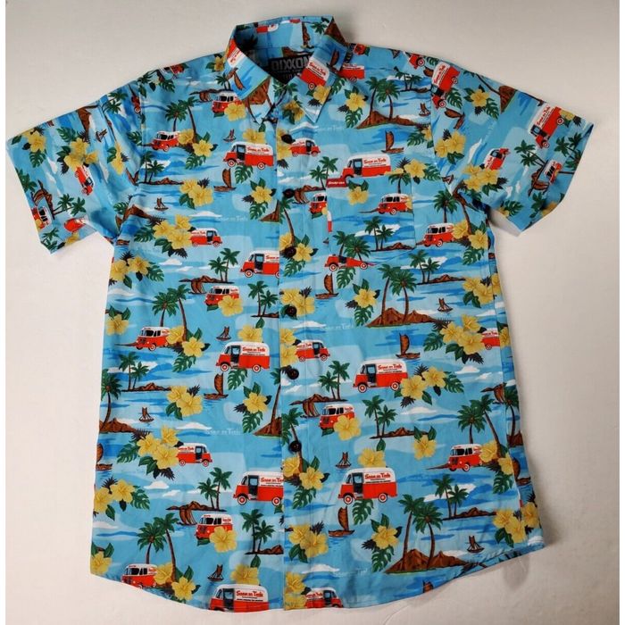 Vintage Dixxon Snap On Tools Hawaiian Shirt Medium Mens Button Up Short