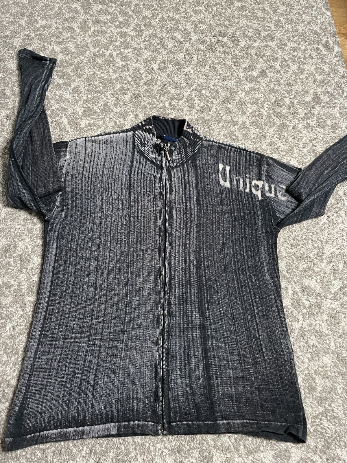 Vintage Vintage Grey Black Spray Striped Zip Knitwear Sweater Size US L / EU 52-54 / 3 - 4 Thumbnail