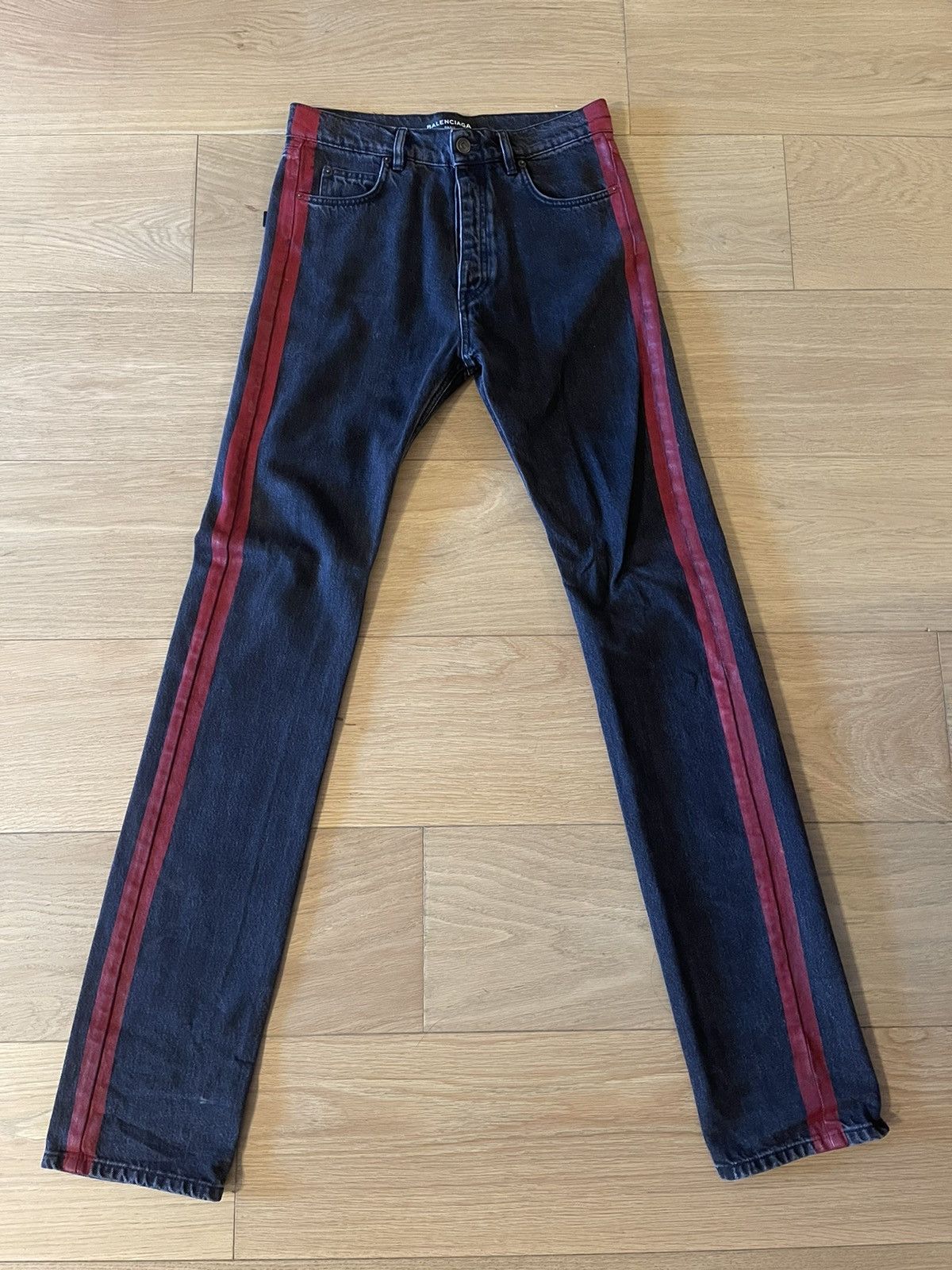 Balenciaga red stripe denim best sale