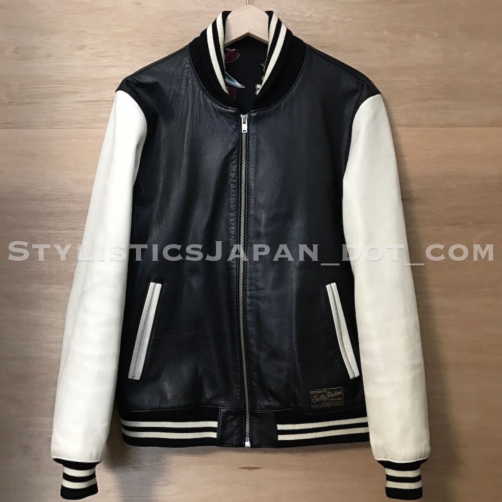 Wacko Maria Men's Type-2 Leather Varsity Jacket in Black