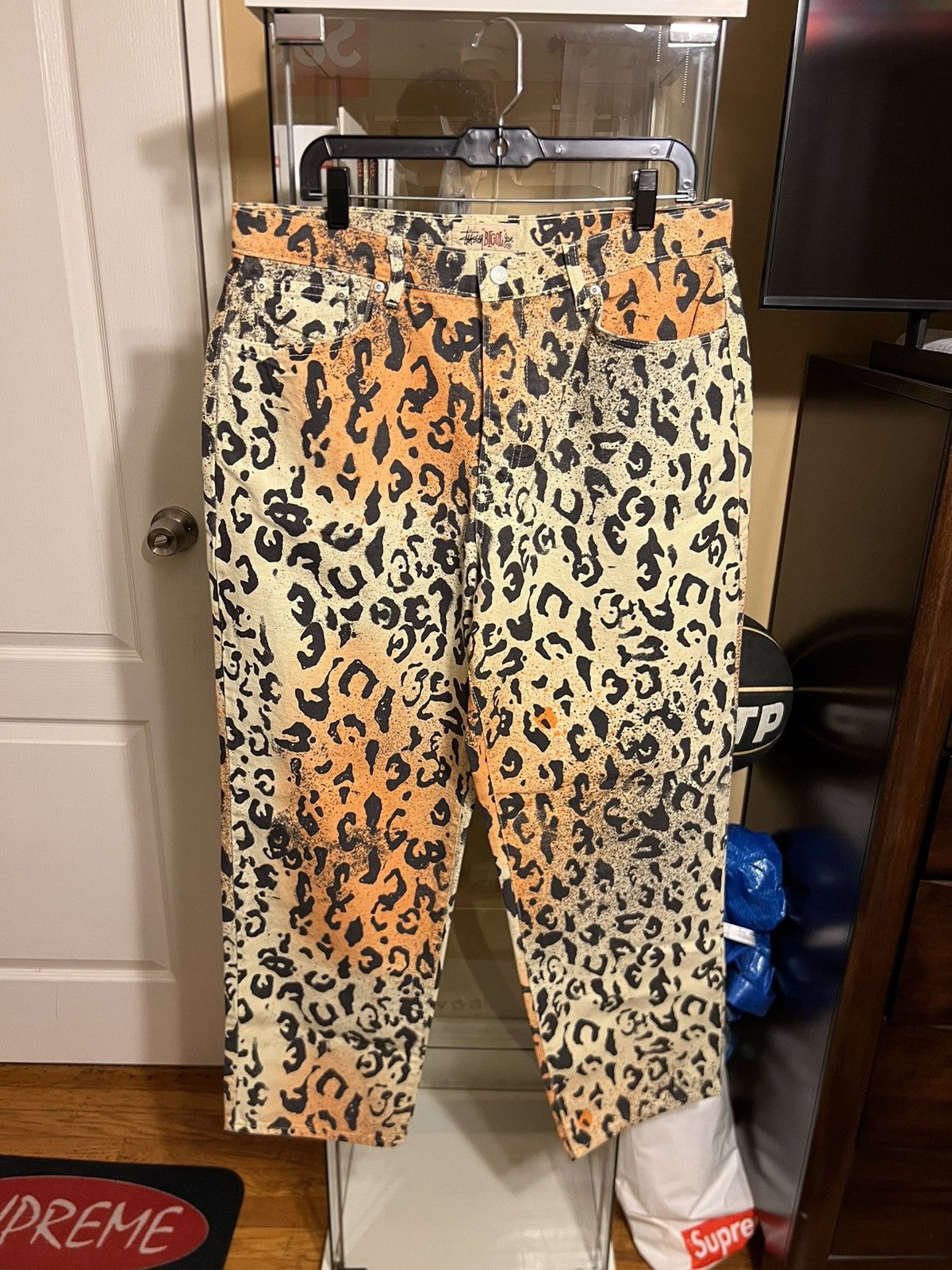 STUSSY STENCIL CANVAS BIG OL' JEANS 28レオパードleopa