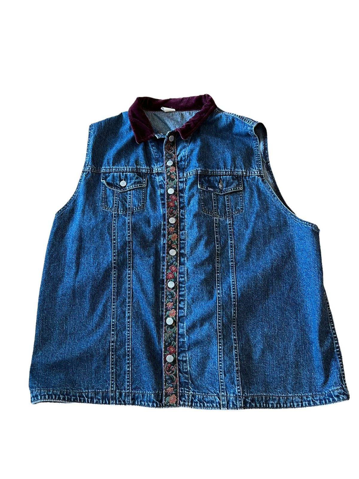 Lee × Vintage Vintage 80s Lee Denim Vest Flower Accent Stitching 3 XL Size US XXL / EU 58 / 5 - 1 Thumbnail
