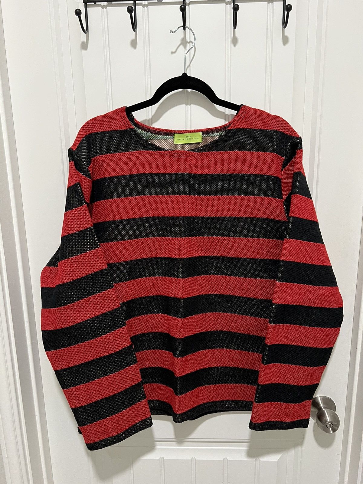 4x1111 Black and Red Striped Tapestry Sweater