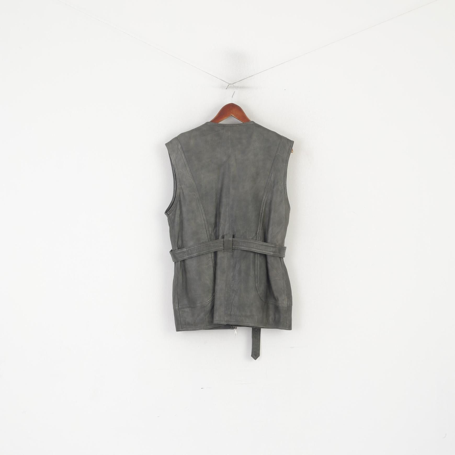 Leather Vintage Women M Waistcoat Gray Leather Biker 0887 Size M / US 6-8 / IT 42-44 - 6 Thumbnail