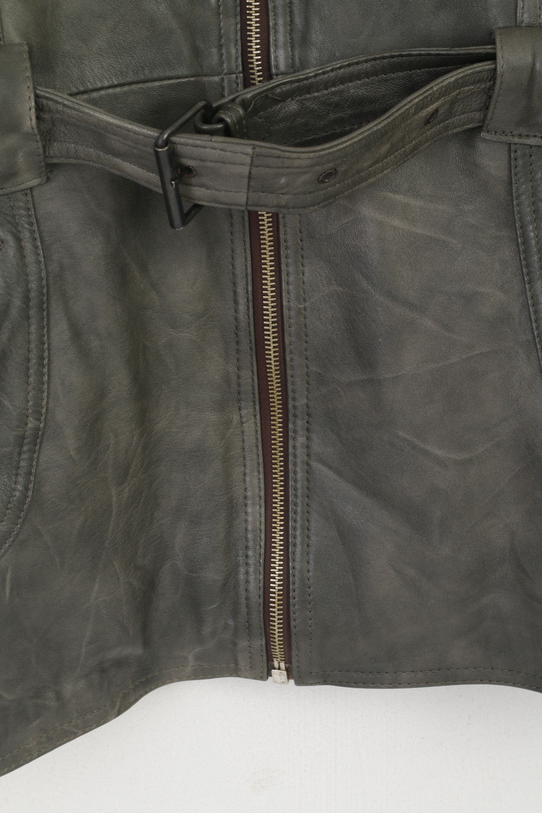 Leather Vintage Women M Waistcoat Gray Leather Biker 0887 Size M / US 6-8 / IT 42-44 - 4 Thumbnail