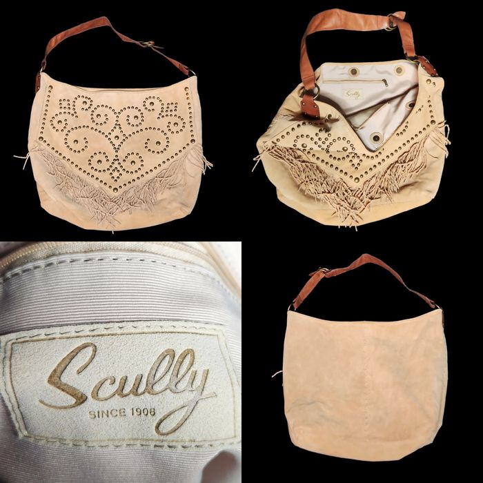Very Rare Scully Leather Suede Handbag Boho Shoulder Fringe Studs Larg ...