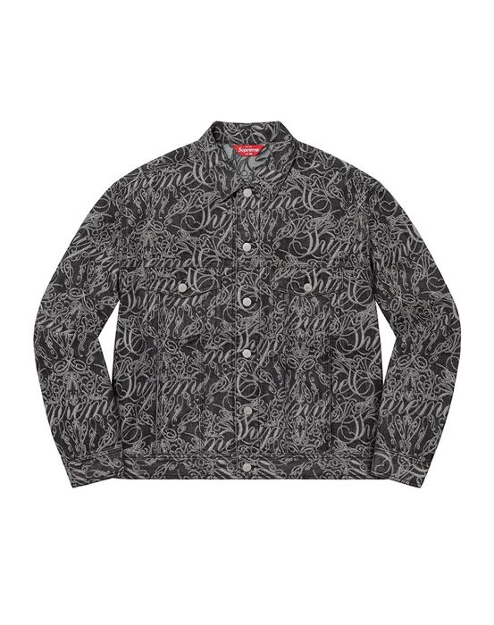 Supreme Supreme Script Jacquard Denim Trucker Jacket | Grailed