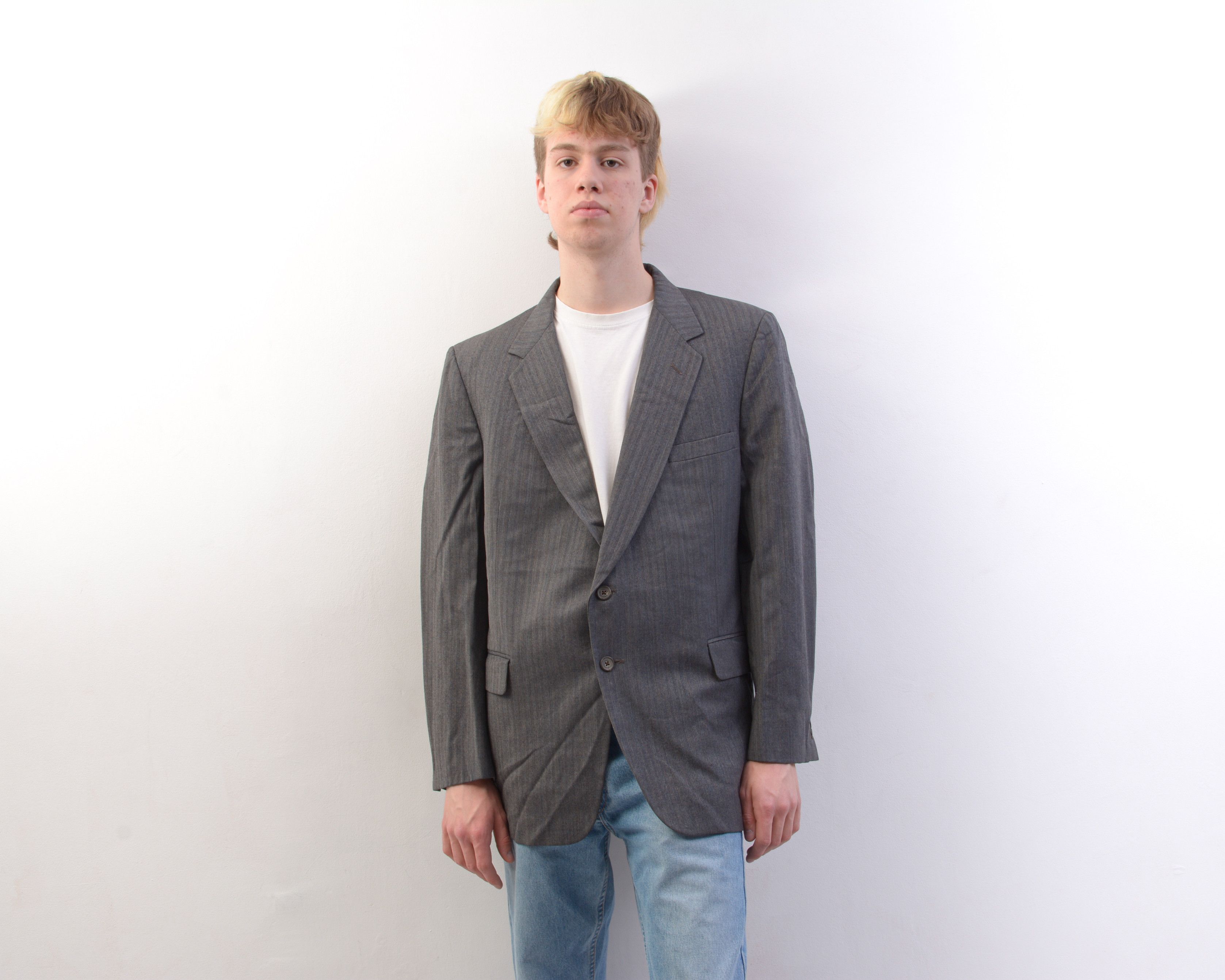 DAKS L Virgin Wool Suit Jacket Herringbone Tweed Sport Coat Size 42R - 1 Thumbnail