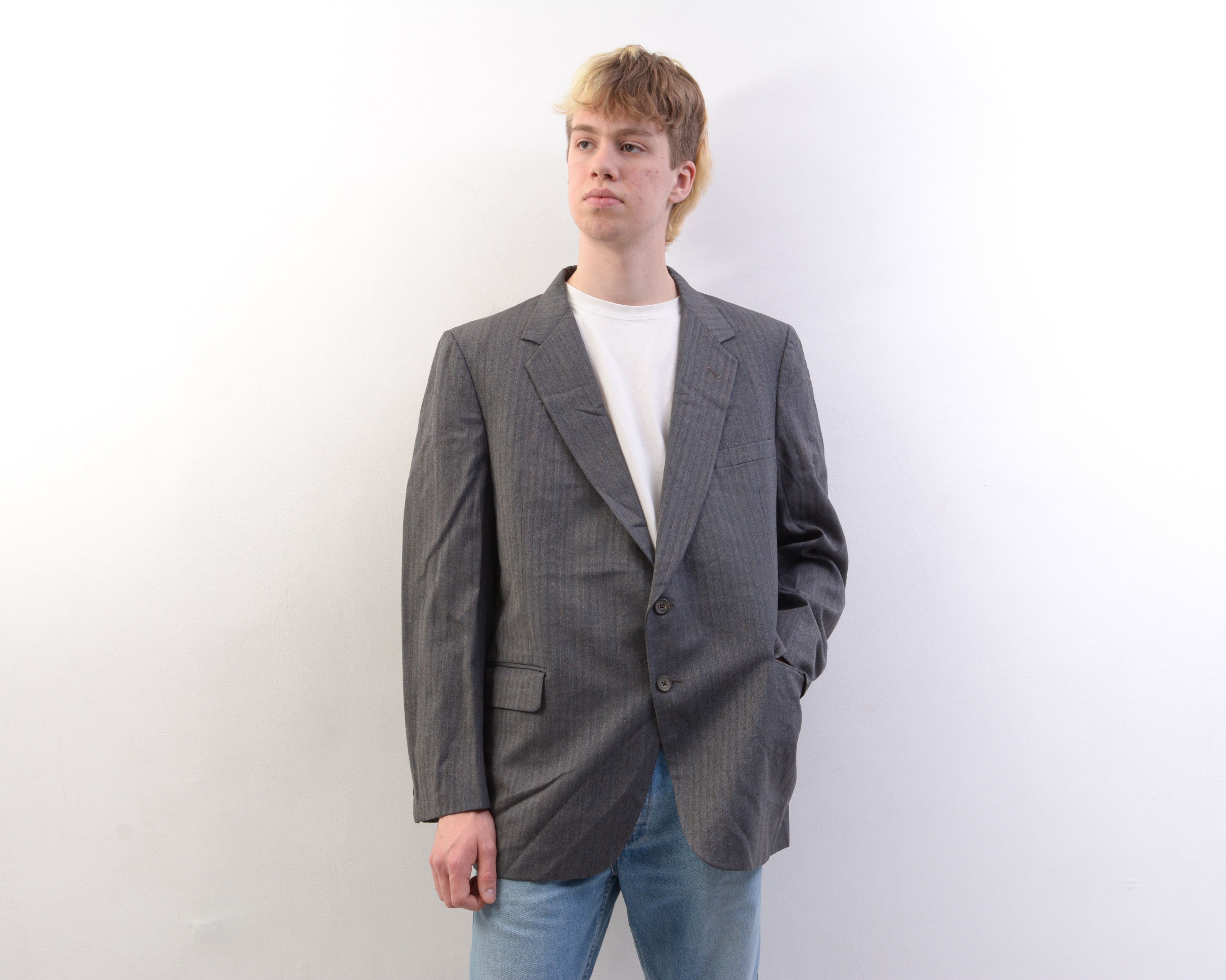 DAKS L Virgin Wool Suit Jacket Herringbone Tweed Sport Coat Size 42R - 3 Thumbnail
