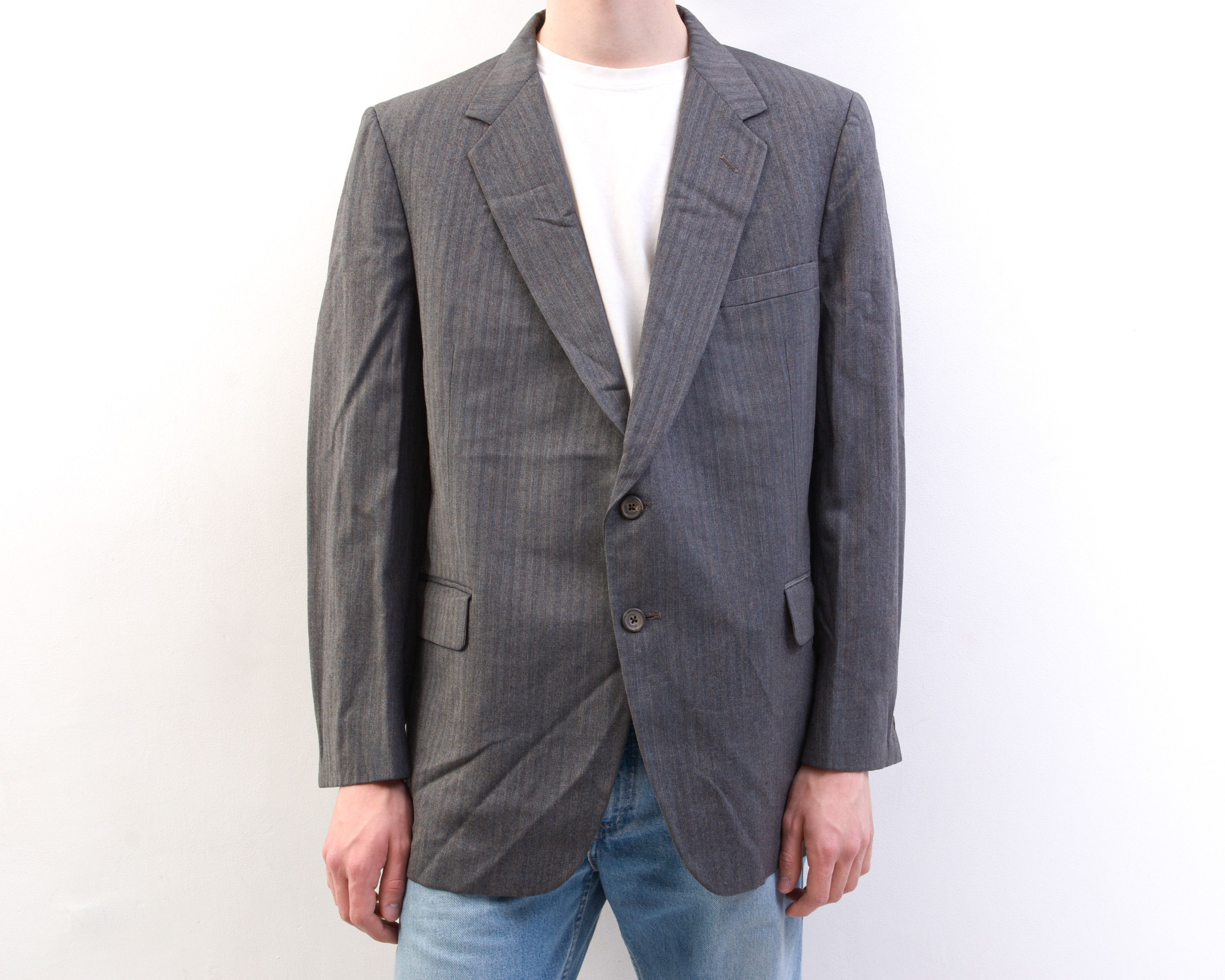 DAKS L Virgin Wool Suit Jacket Herringbone Tweed Sport Coat Size 42R - 5 Thumbnail